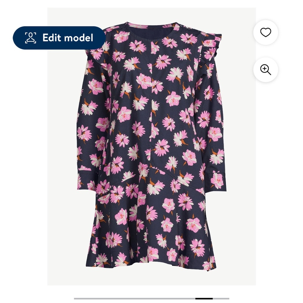 Free Assembly XXXL Button Shoulder Navy Floral Mini Dress - long sleeve
